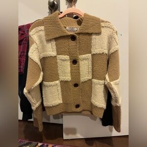 Lush Tan and Cream Checkered Cardigan